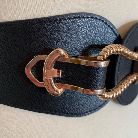 Black & Gold Wide Stretchy Belt Retro Boho 80s 90s - Picture 3 of 8